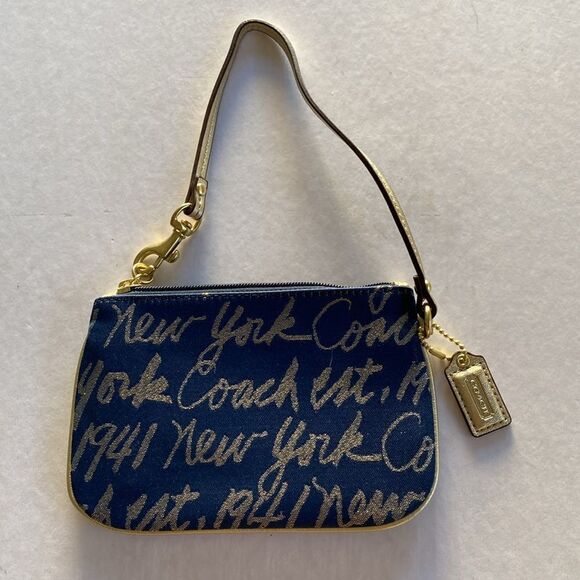COACH Wristlet New York Script Navy/Gold NWOT - Picture 2 of 4